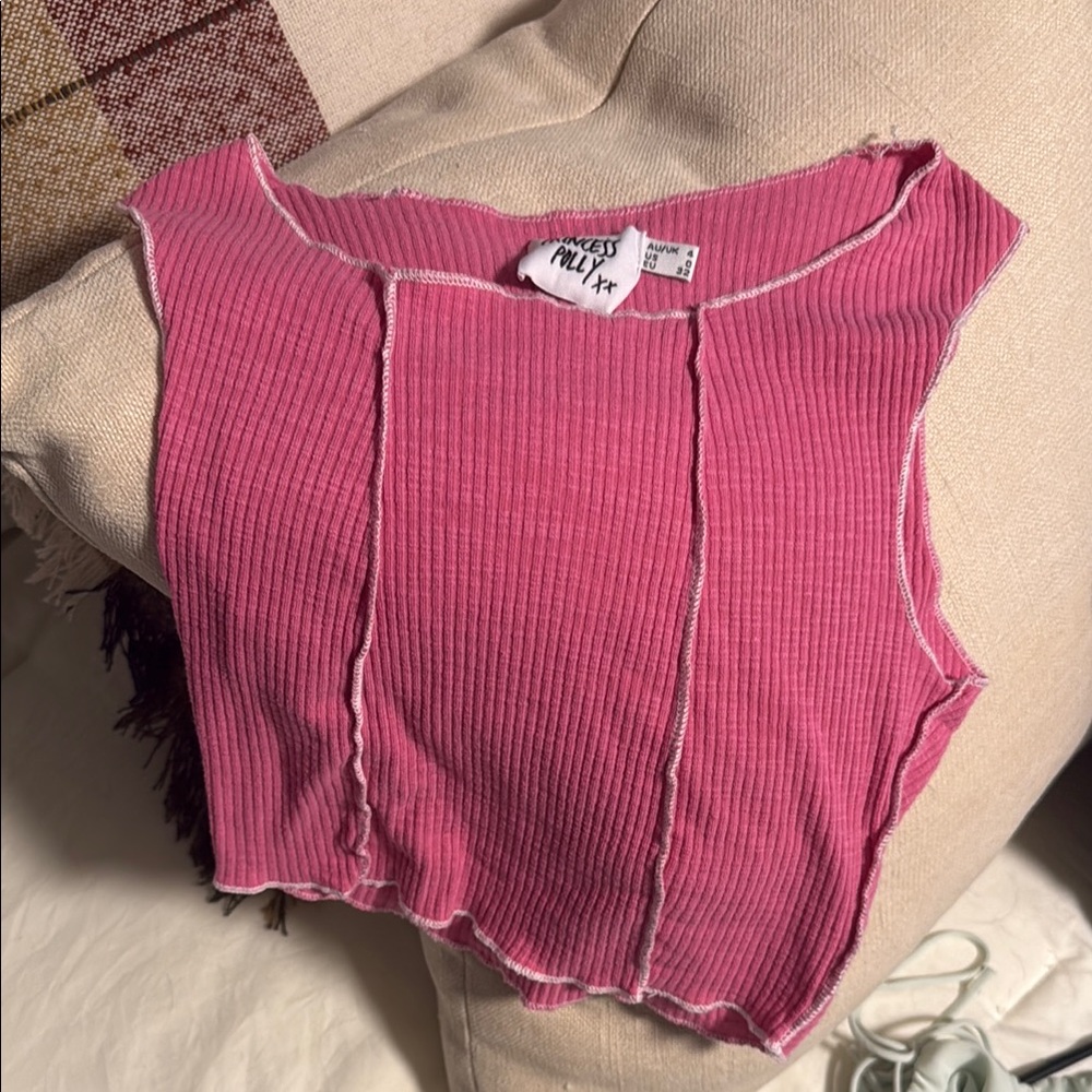 Princess Polly Pink Ribbed Crop Tank Top